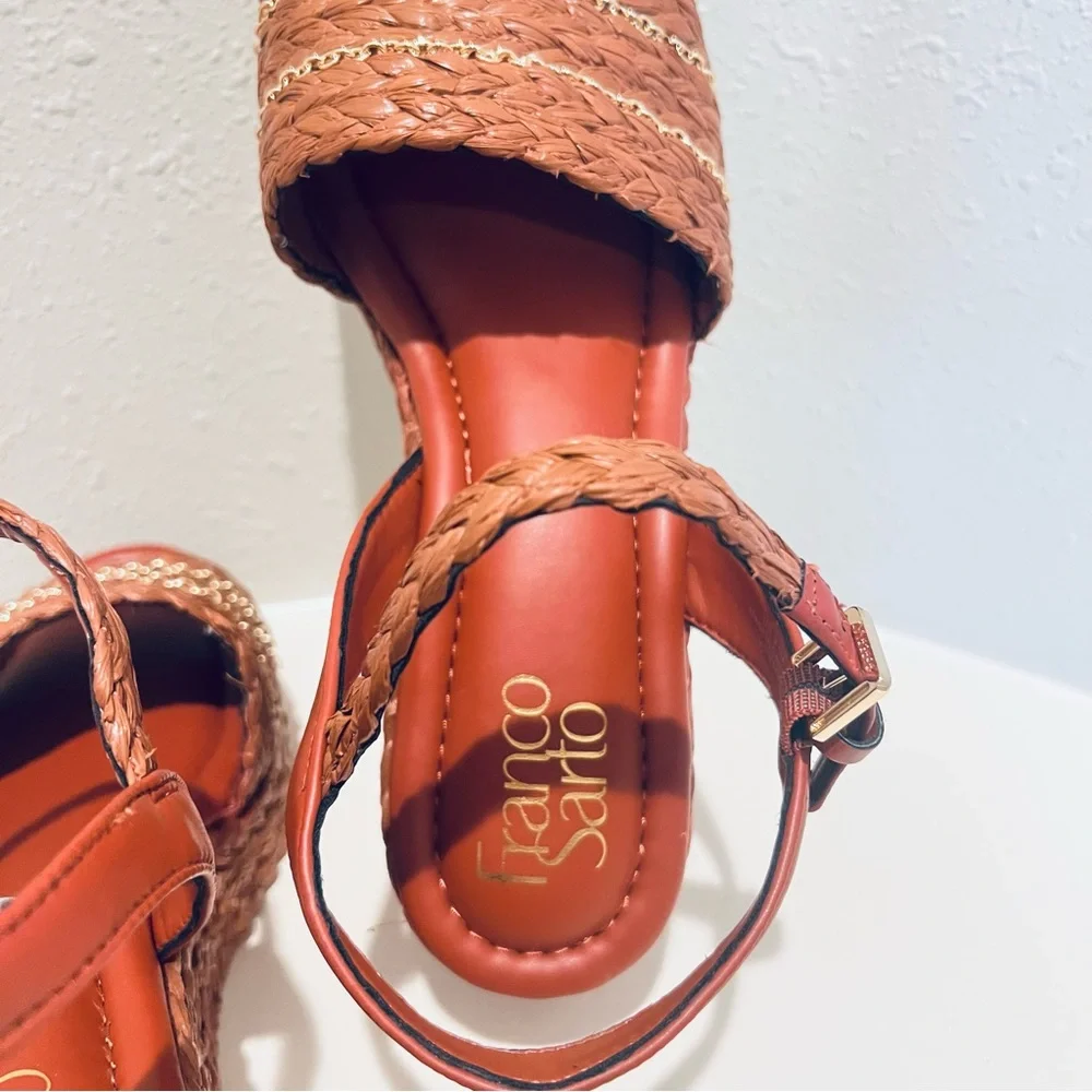 Franco Sarto Peachy Rust Wedge Espadrille Sandals Sz 9.5 NEW